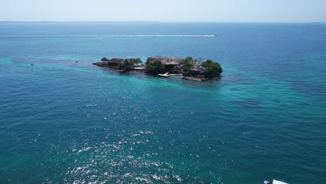 Aerial-View-of-Small-Caribbean-Resort-in-Rosario-Islands-Archipelago,-Cartagena,-Colombia