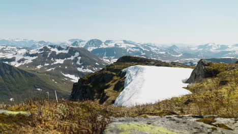 Norwegian-mountain-landscape-with-snowy-mountain-at-summer