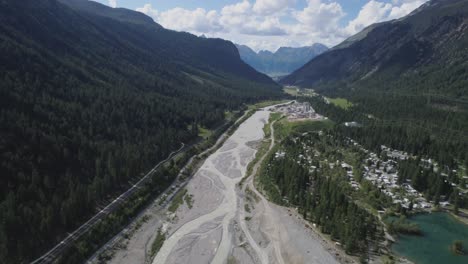 Aerial-of-a-mountain-valley-with-a-river