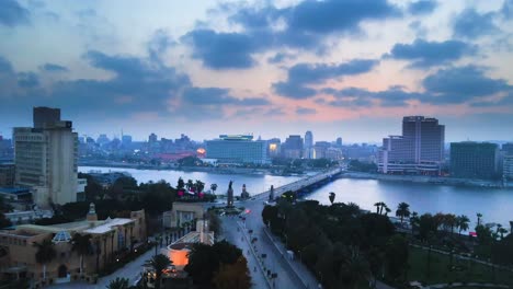 Aerial-of-the-majestic-statue-of-Pacha-adjacent-to-the-Cairo-Opera-House-in-Downtown-Cairo,-Egypt,-embodying-the-concept-of-cultural-heritage-and-artistic-legacy