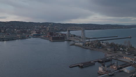 Panoramic-Aerial-View-of-Duluth’s-Harbor-and-Lift-Bridge