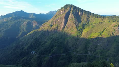 Aerial-drone-landscape-of-Little-Adam's-Peak-trail-walk-View-Point-scenic-mountain-range-look-out-with-winding-road-Ella-Sri-Lanka-travel-tourism-hiking-Asia