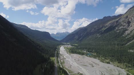 Aerial-of-a-mountain-valley-with-a-river