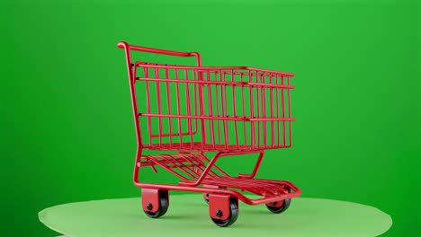 Shopping-car-market-red-metal-sign-in-a-turntable-with-green-screen-for-background-removal