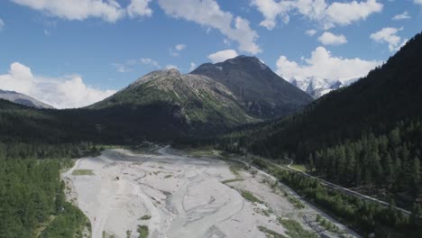 Aerial-of-a-mountain-valley-with-a-river