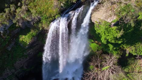 Seimeira-de-Vilagocende-Waterfall-From-Steep-Mountains-Near-Fonsagrada-In-Lugo,-Galicia-Spain