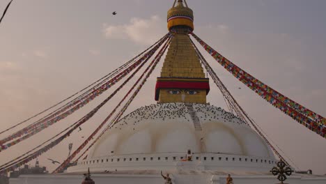 Wide-shot-of-central-Stupa,-Boudhanath-Temple,-Kathmandu,-Nepal