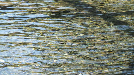 Ondas-Brillantes-Danzan-Sobre-La-Superficie-De-Un-Río,-Reflejando-La-Luz-Y-Formando-Un-Mosaico-De-Patrones-En-Movimiento.