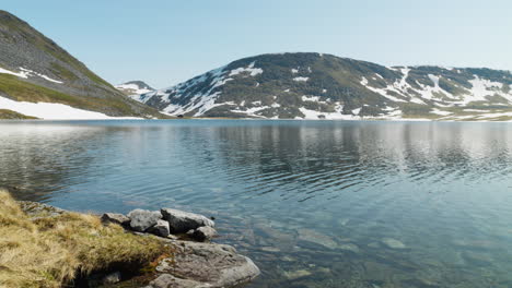 Ice-cold-lake-on-top-of-a-mountain-at-summer