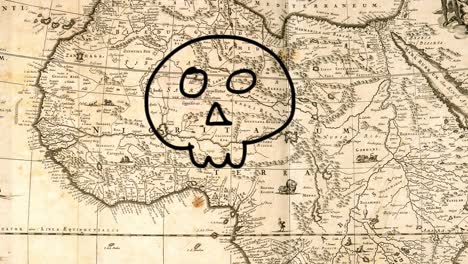 La-Pobreza-Mata:-Antiguo-Mapa-De-África-Con-Una-Superposición-De-Calavera-Pirata-Dibujada-A-Mano