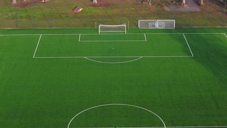 Aerial-view,-half-of-a-football-pitch,-no-people