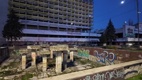 Abandoned-National-hotel-at-night-building-Chisinau-city-centre-Moldova