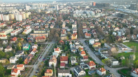 Aerial-View-Of-Urban-Neighbourhood-In-Zabianka-Neighbourhood-In-City-Of-Gdańsk,-Poland