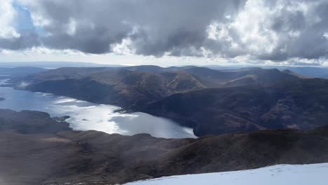 Toma-Panorámica-Lenta-Sobre-El-Lago-Lomond-Y-La-Pasarela-De-Ben-Lomond