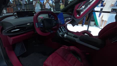 Interior-of-new-GAC-Hyper-SSR-electric-sports-super-car,-displayed-at-Canton-fair,-Guangzhou,-China
