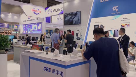 Consumer-electronics-booth-at-China-import-and-Export-fair,-Guangzhou,-China
