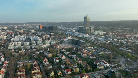 Aerial-View-Of-Urban-Neighbourhood-In-Zabianka-Neighbourhood-In-City-Of-Gdańsk,-Poland