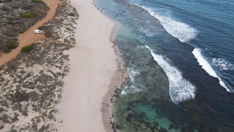 Drone-aerial-over-a-pristine-beach-in-Kalbarri-on-a-sunny-day