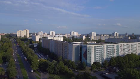 truck-on-road-in-Apartment-blocks,-residential-area-high-rise-buildings