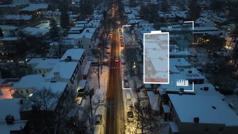 Electric-vehicle-with-low-battery-performance-in-American-city-during-winter-night