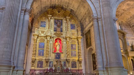 Beautiful-catholic-altar-made-with-gold-inside-Malaga-Cathedral-in-Spain
