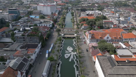 Canals-Of-Old-Batavia-In-Kota-Tua-Jakarta-Drone-High-Angle