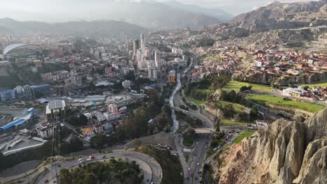 Drone-Aerial-view-of-La-Paz-capital-city-of-Bolivia-South-America