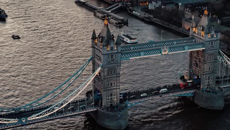 Drone-Circling-Tower-Bridge-Over-Thames-at-Dusk