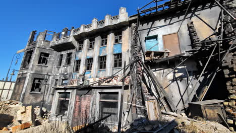 Burned-Out-Remains-Of-An-Old-Building-At-Sunny-Day