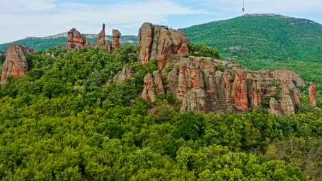 Belogradchik-sandstone-rock-formations-in-rugged-Bulgarian-forestry-landscape