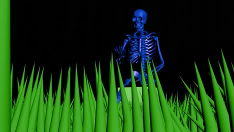 Esqueleto-De-Animación-En-Hierba-Verde