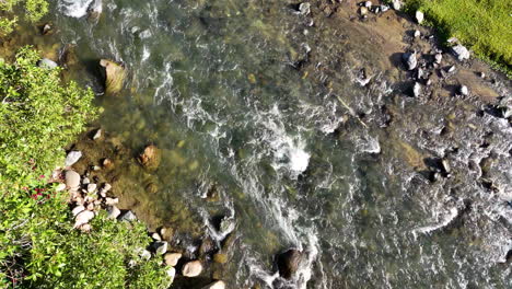 Aerial-top-down-shot-of-flowing-clear-Rio-Yaque-del-Norte-River-in-Dominican-Republic