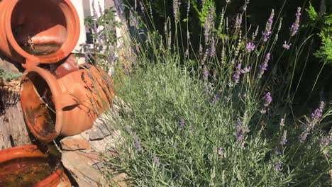 Water-system-fountain-with-three-earthenware-flower-pots