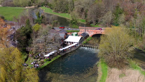 Aerial-panning-over-Mayfly-pub-Sunny-Day-UK-4K