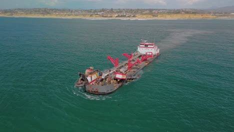 Trailing-Suction-Hopper-Dredger-Across-The-Sea-In-Del-Mar,-San-Diego,-California