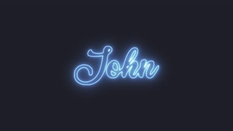 A-neon-sign-flickers-with-a-pale-blue-hue,-displaying-the-familiar-English-name-John
