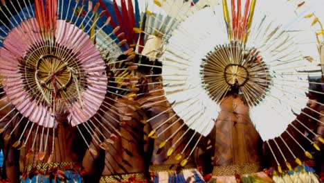 Indigenous-Amazonian-Tribe-Members-Performing-Traditional-Dance,-Slow-Motion