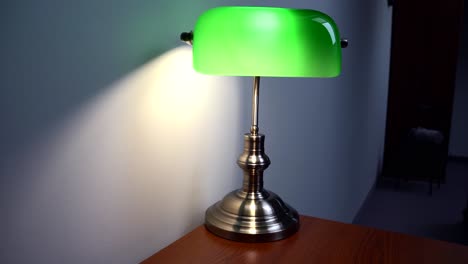 Close-Up-view,-Green-Reading-Lamp,-library-theme