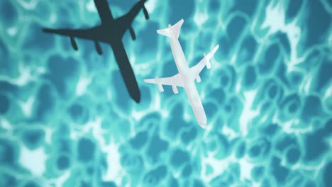 Flugzeugflug-über-Dem-Meereswasserhintergrund-In-3D-Rendering-Animation