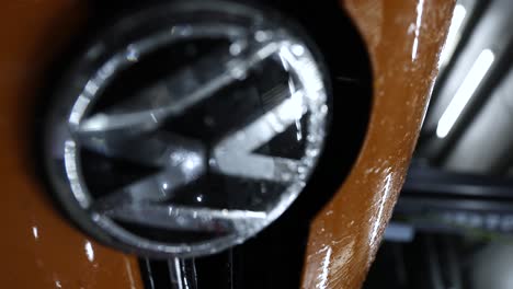 Orange-Volkswagen-Luxury-Car,-Closeup-Vertical-Shot