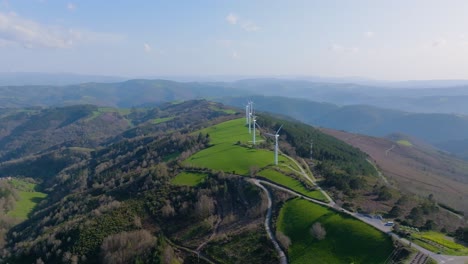 Aerial-View-Of-Wind-Turbines-In-The-Mountain-In-Fonsagrada,-Lugo,-Galicia,-Spain