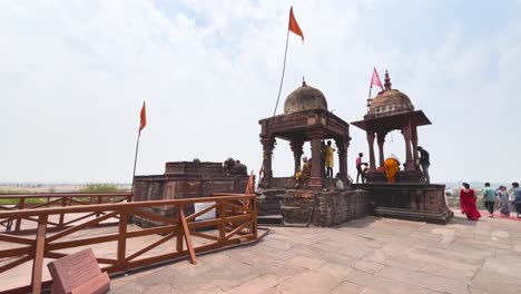 Pan-shot-of-ancient-hindu-temples-at-Bhojeshwar-temple-in-Bhopal-of-Madhya-Pradesh-India