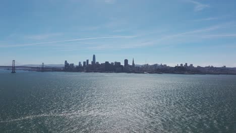 Wide-and-Distant-drone-shot-of-Downtown-San-Francisco-on-a-sunny-day