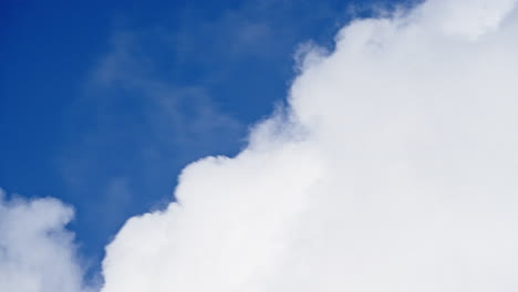 Ethereal-movement-of-bright-white-cumulus-cloud-in-blue-sky,-telephoto-timelapse