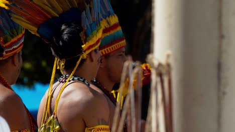 Slow-Motion-of-Amazonian-Indigenous-Men-with-Traditional-Headdresses