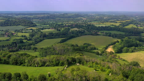 Aerial-wide-Ashford-Hangers-Nature-Reserve-Sunny-day-UK-4K