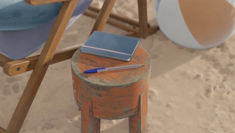 Animación-3D-De-Un-Bolígrafo-Bic-Azul-Sobre-Una-Mesa-En-La-Playa