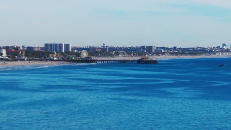 Drone-shot-of-Santa-Monica-Pier-in-California-outside-of-Los-Angeles