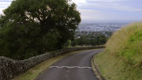 Alleine-Spazieren-Durch-Kurvige-Gasse,-Trüber-Mittag-In-Auckland,-Neuseeland-–-Handaufnahme
