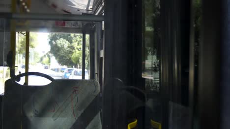 Bus-passenger's-view-at-Athens,-Greek-transportation-system-Slow-motion-100fps